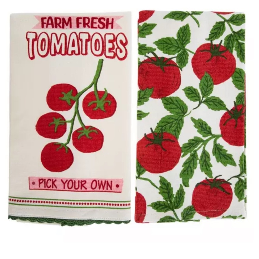 Farm Fresh Tomatoes Kitchen Towels (2) - Red and Green